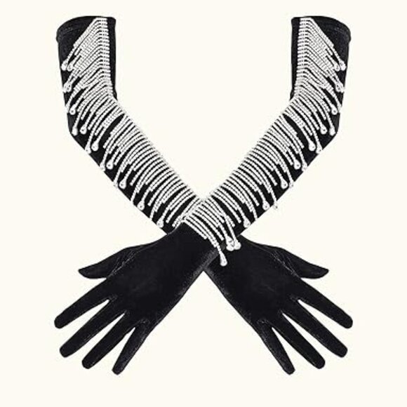 Long Opera Party Velvet Gloves - Picture 2 of 4